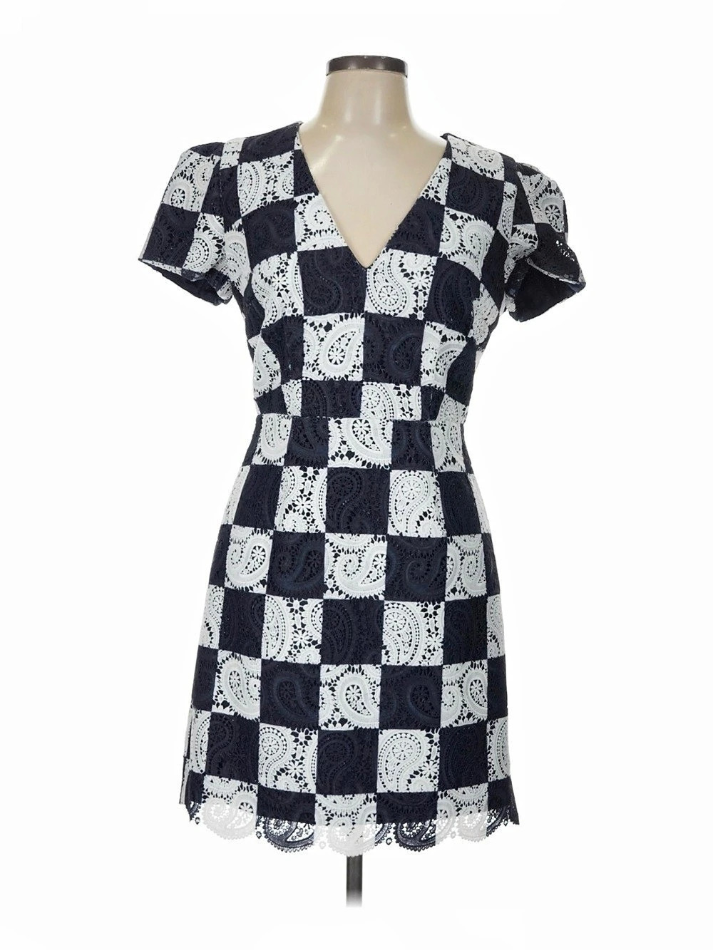 Milly Atalie Checkerboard Paisley Mini Dress Black & White Size 10 Like New